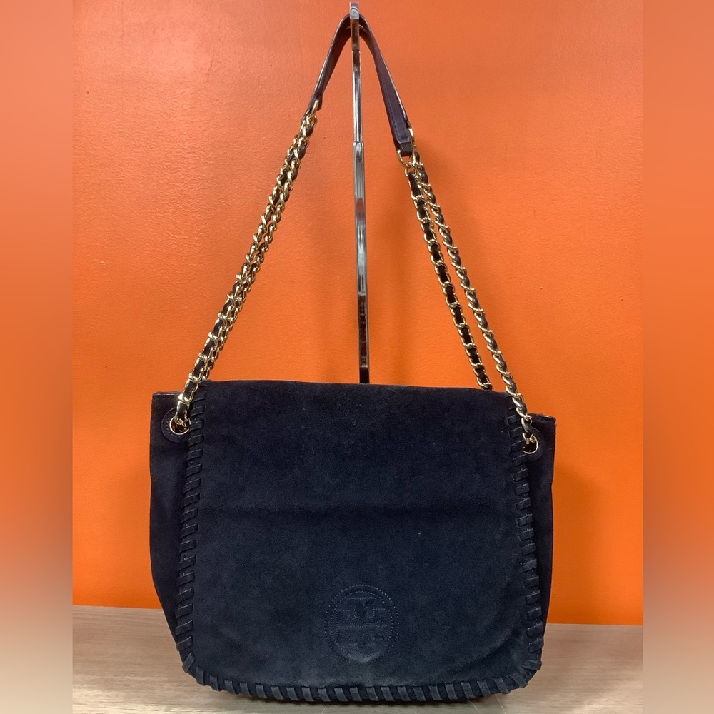Tory Burch Blue Suede Messenger Bag
